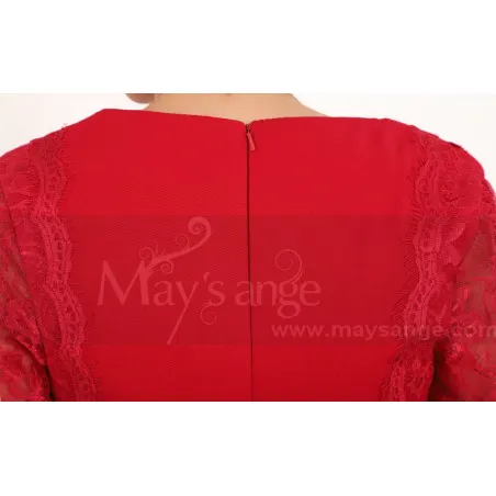 Robe Classe Rouge Vintage En Dentelle Et Manches Longues