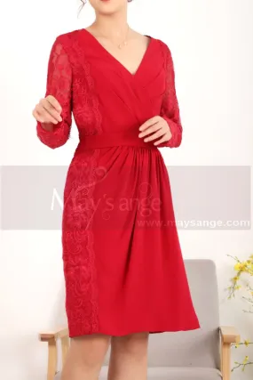 Robe Classe Rouge Vintage En Dentelle Et Manches Longues