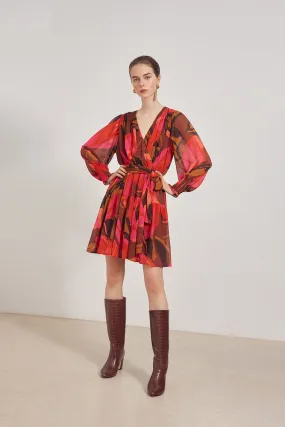 Robe courte fluide Camille - imprimé arty fuschia - SUNCOO