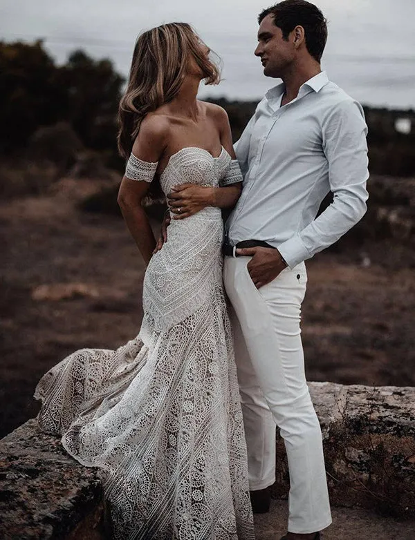 Robe de mariée en dentelle sirène à cœur doux