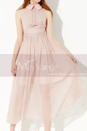 Robe De Soirée Chic Et Glamour Rose Fluide Haut Col Claudine