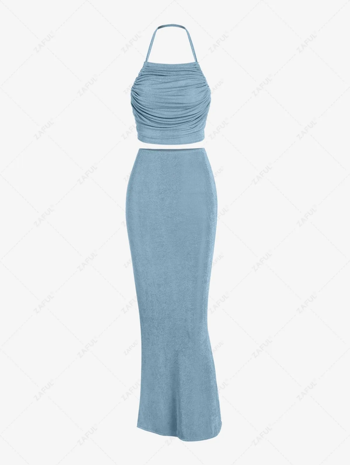 Robe Débardeur Longue Deux Pièces à Dos Nu Et Jupe En Jersey - Bleu-gris L