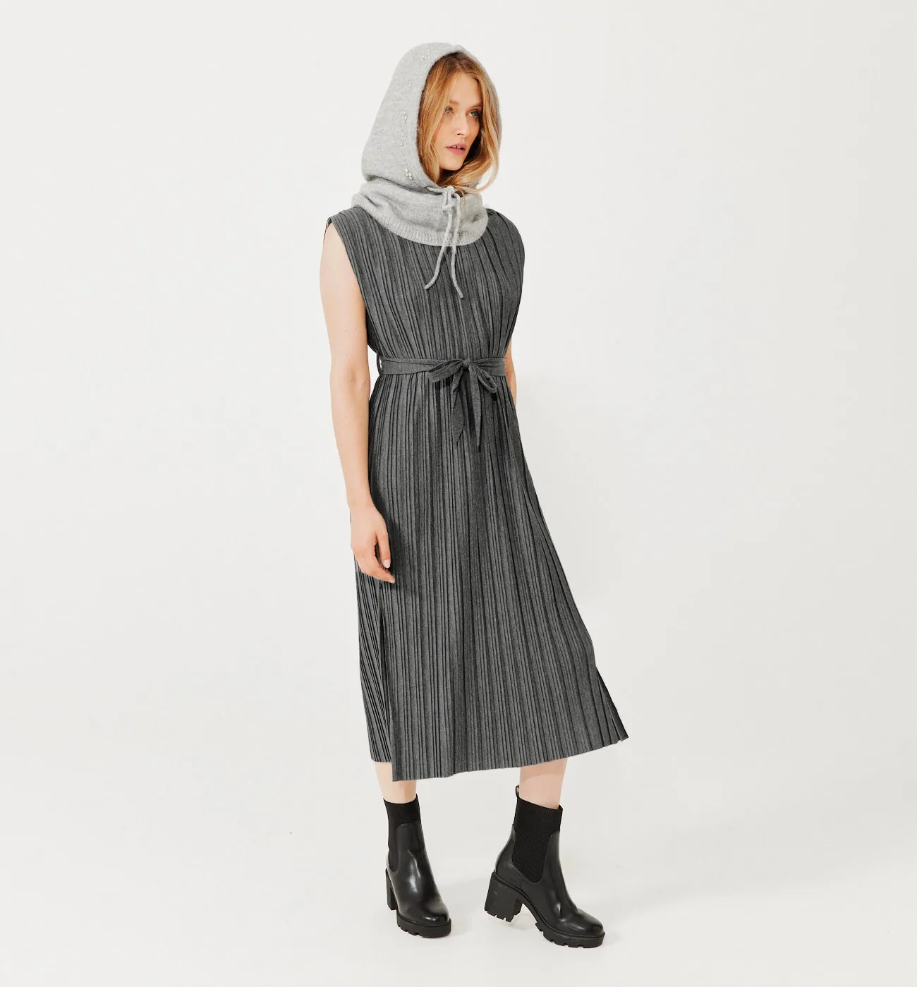 Robe en jersey plissée Femme - Gris foncé