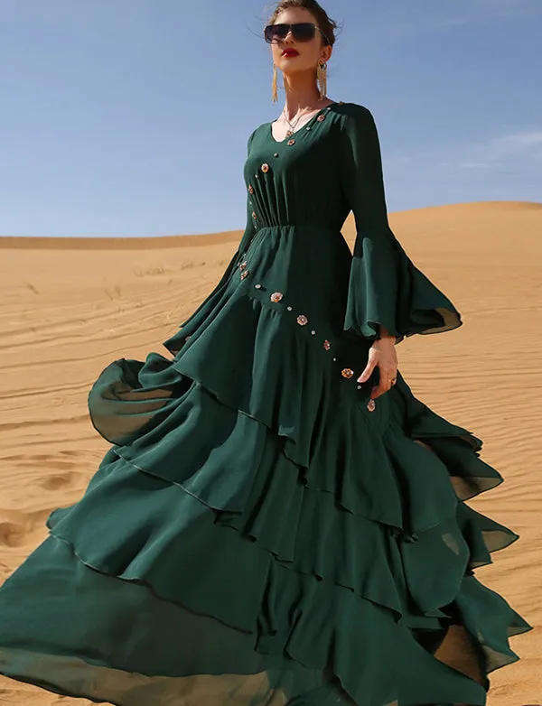 Robe en Mousseline Vert Foncé