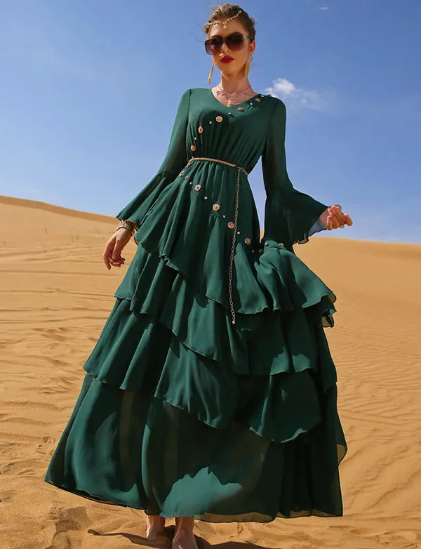 Robe en Mousseline Vert Foncé