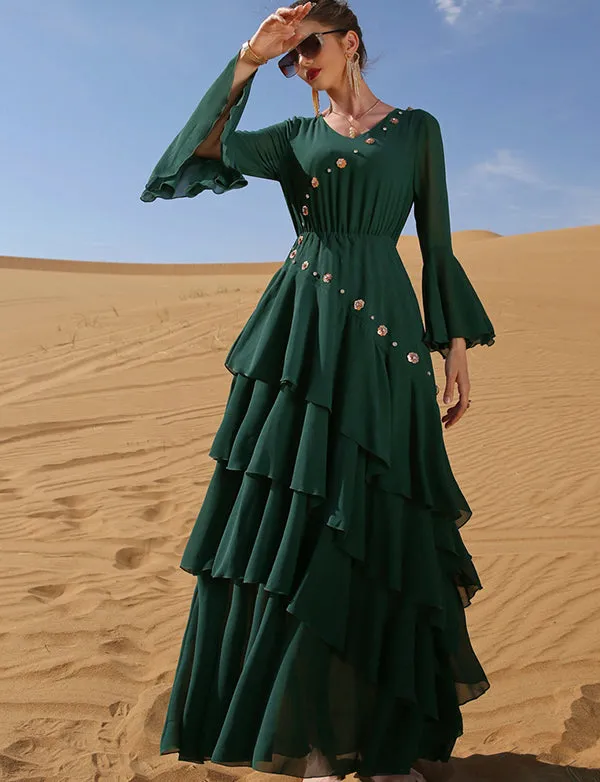 Robe en Mousseline Vert Foncé