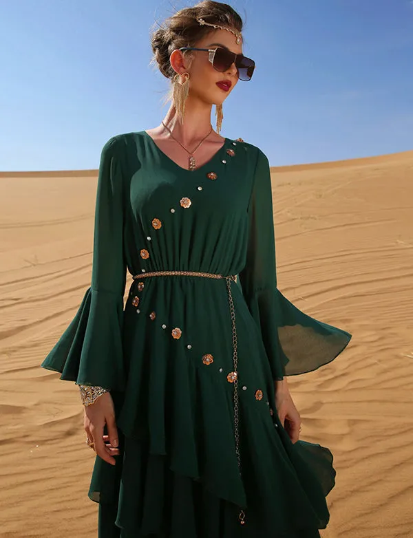 Robe en Mousseline Vert Foncé