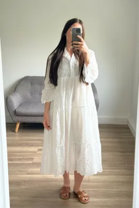 Robe longue en broderie anglaise blanc