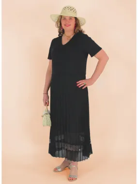 Robe longue plissée en dentelle RUBINA noire