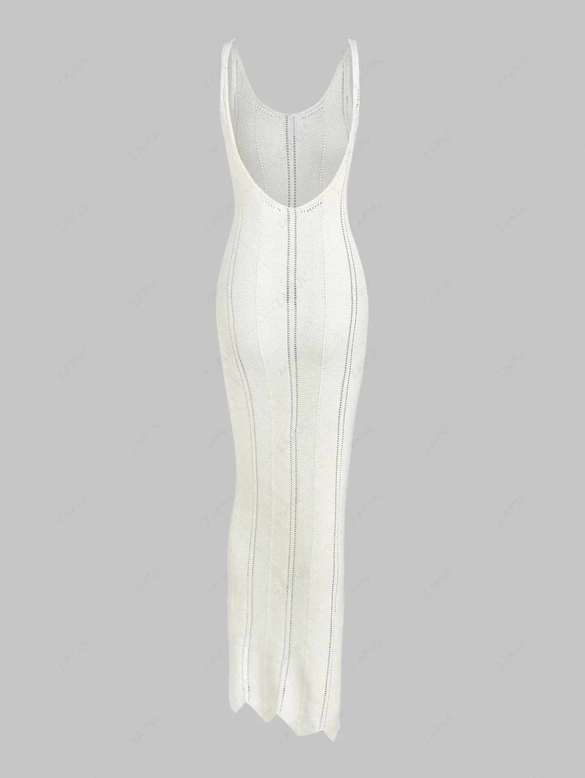 Robe Longue Tricotée à Dos Nu En Couleur Solide - Blanc L