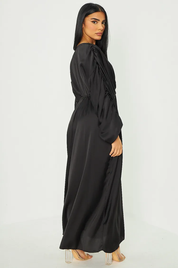 Robe manche bouffante satinée noire