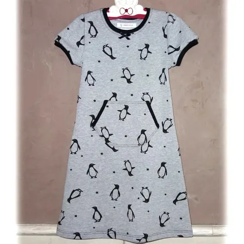 Robe manches courtes en jersey molletonné gris pingouins