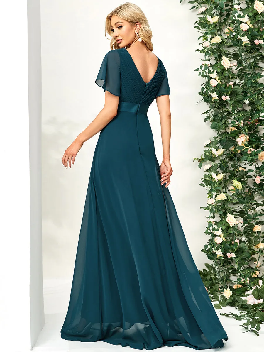 Robe mariage invitée fluide élégante en mousseline à taille haute