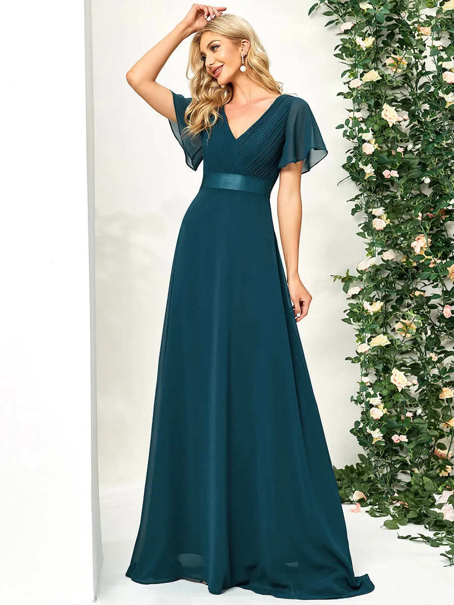 Robe mariage invitée fluide élégante en mousseline à taille haute