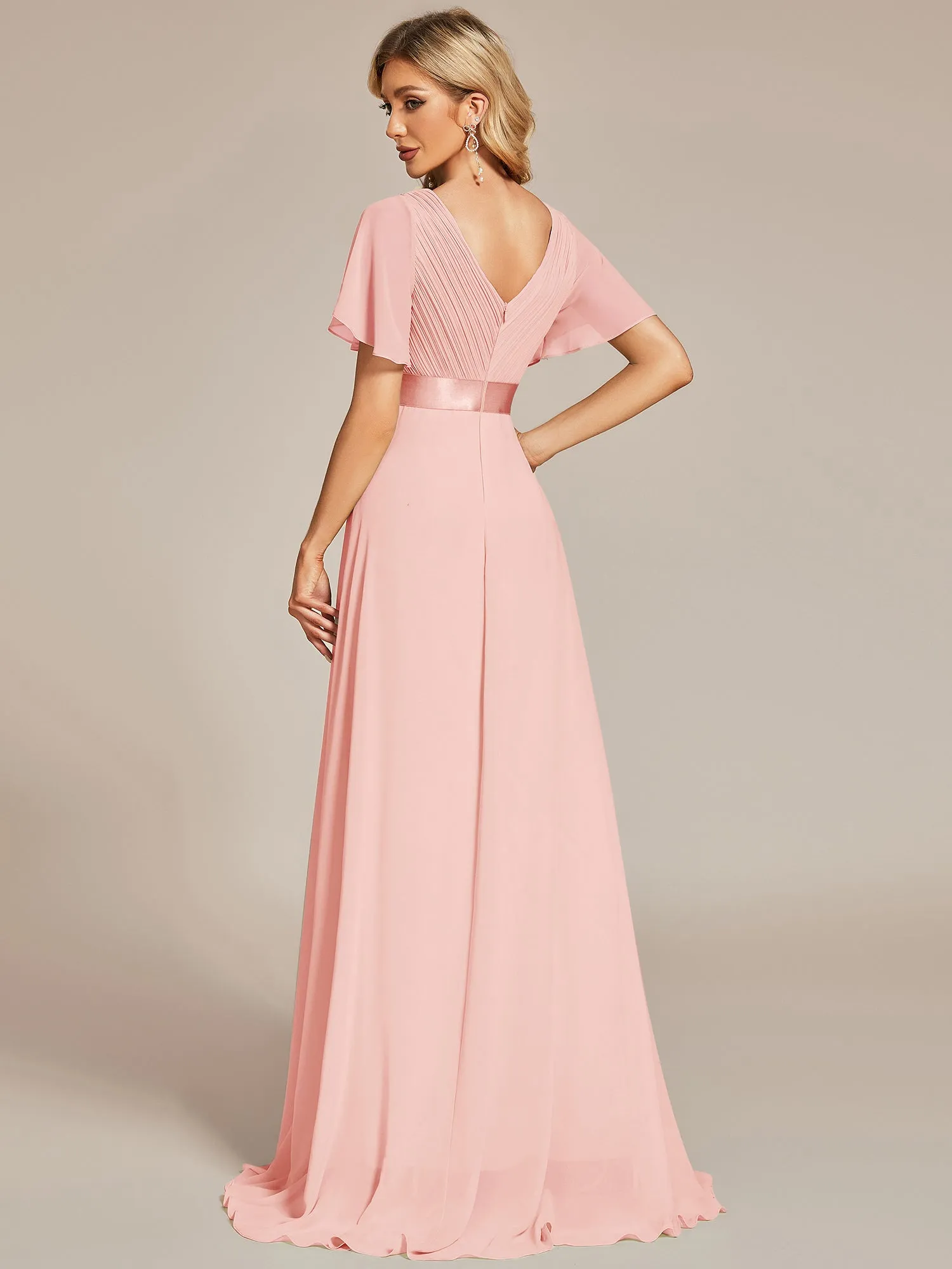 Robe mariage invitée fluide élégante en mousseline à taille haute