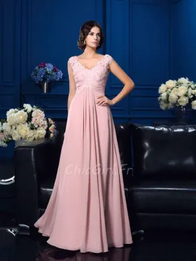 Robe Mere Mariee Soirée Empire Longue Vieux Rose Mousseline Fluide Col V