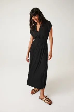 Robe mi-longue en jersey Femme - Noir