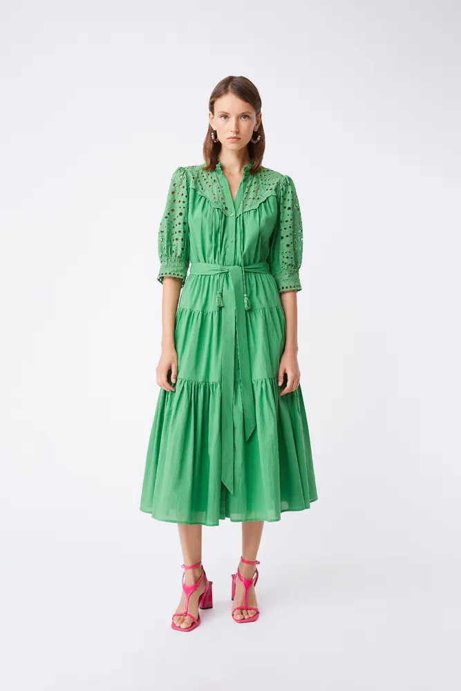 Robe midi fluide boutonnée Cora - Vert - SUNCOO