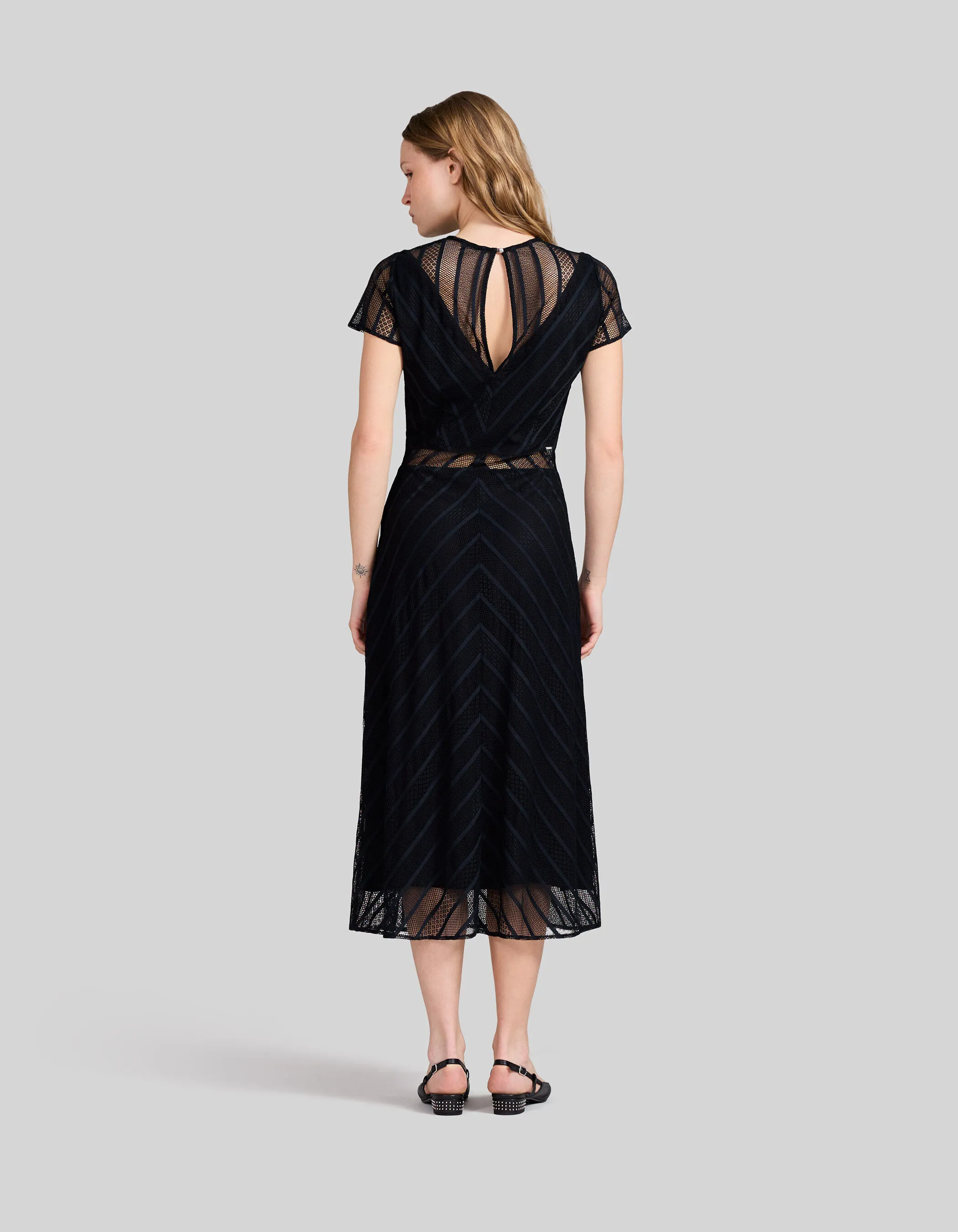 Robe midi noire en dentelle Femme