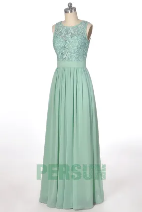 Robe vintage verte pastel ajourée en dentelle pour témoin mariage