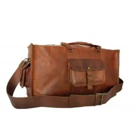 Sac de voyage duffle bag carré style sport en véritable cuir mode vintage - 24 pouces