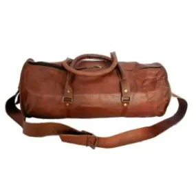 Sac de voyage duffle bag rond style sport en véritable cuir mode vintage - 20 pouces