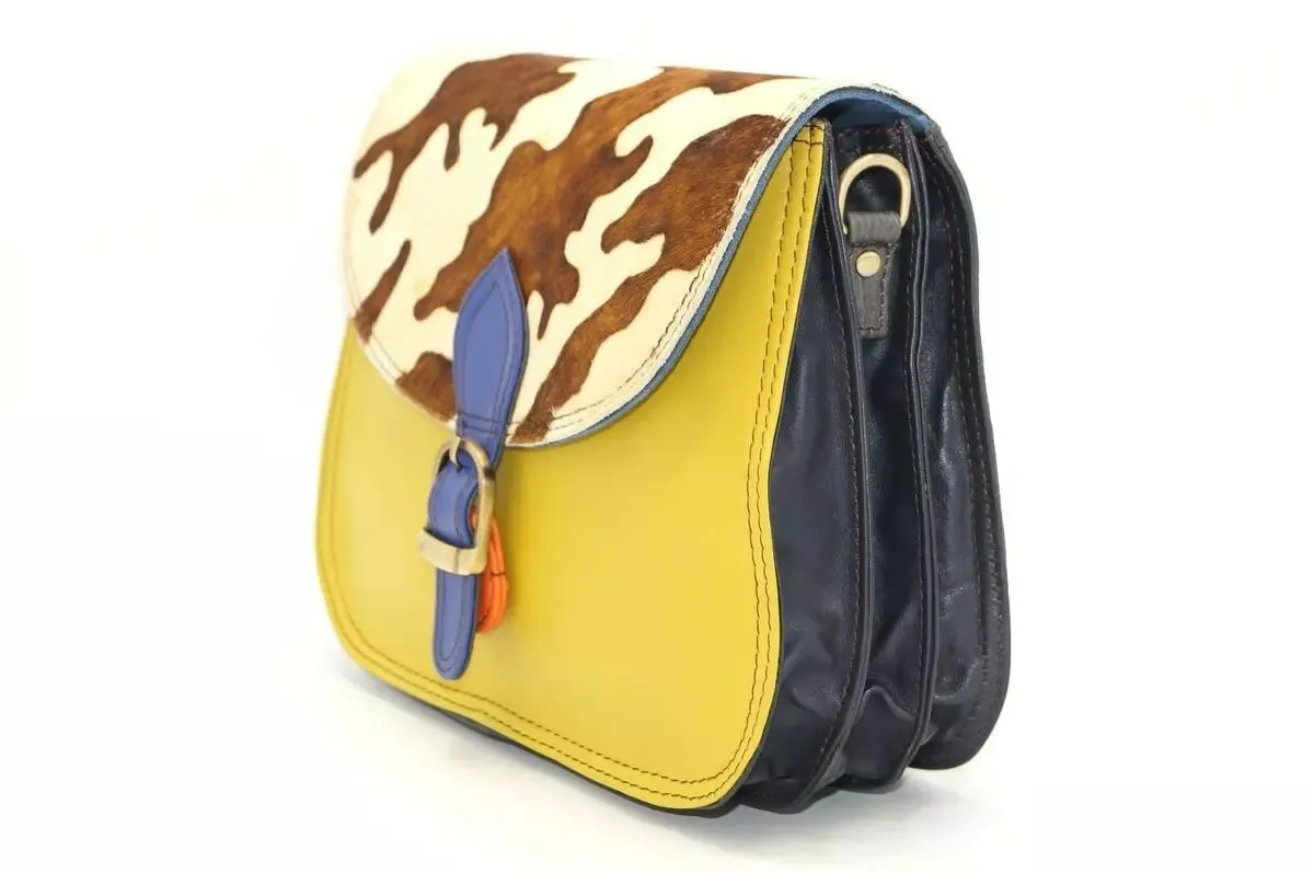 Sac en cuir femme chic ethnique jaune vert imprimé animal