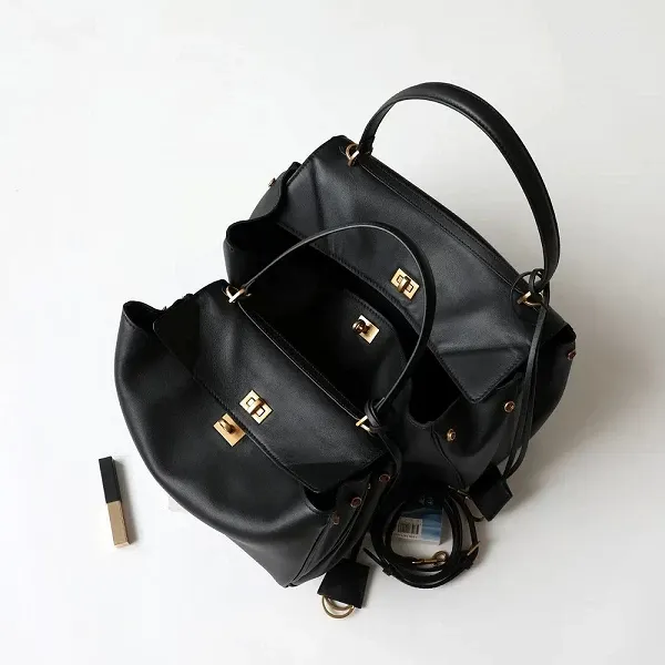 Sac en cuir véritable avec serrure Rodeo dorée pour femme - Luxe & Capacité