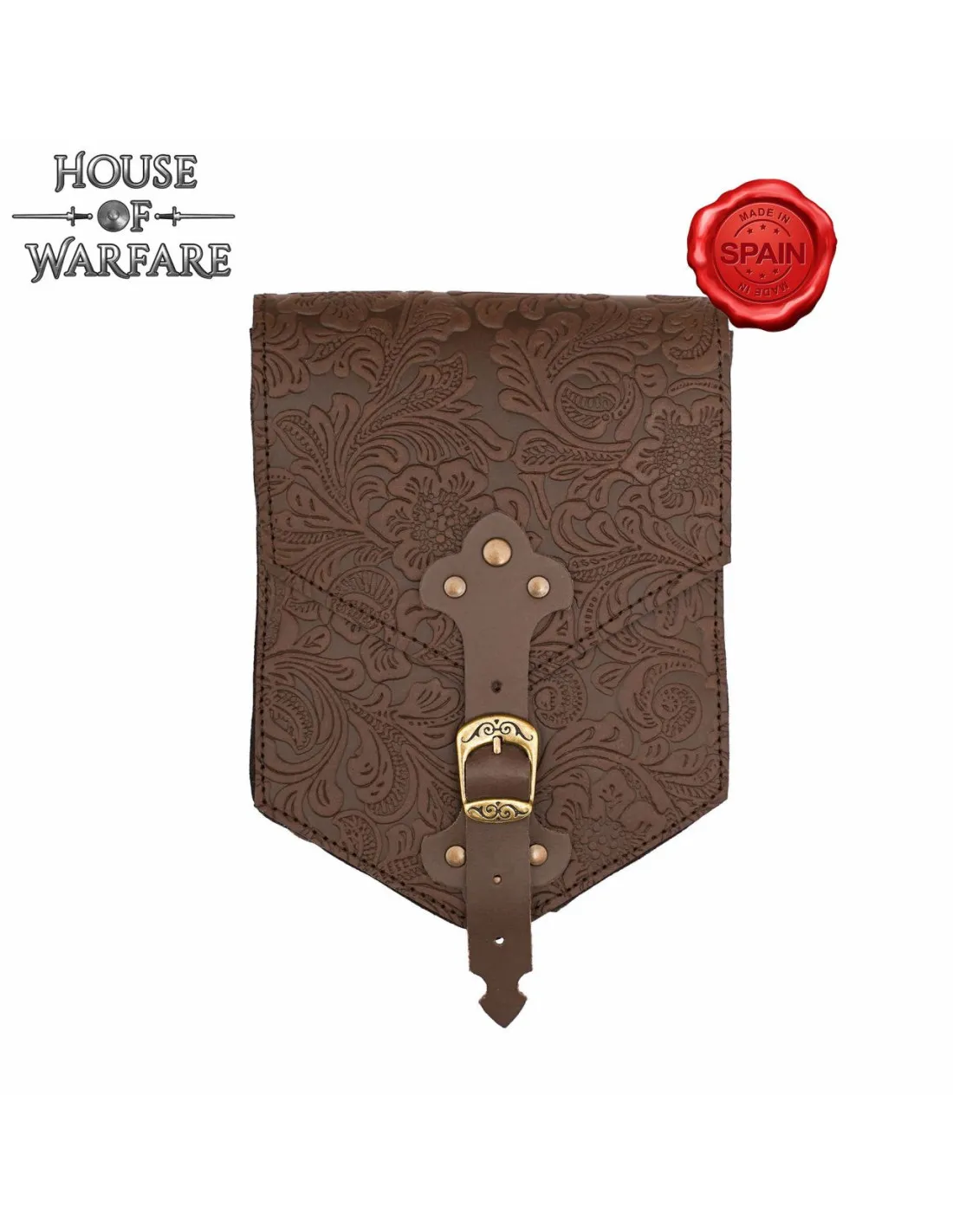 Sac médiéval en cuir marron gaufré ⚔️ Boutique Épées