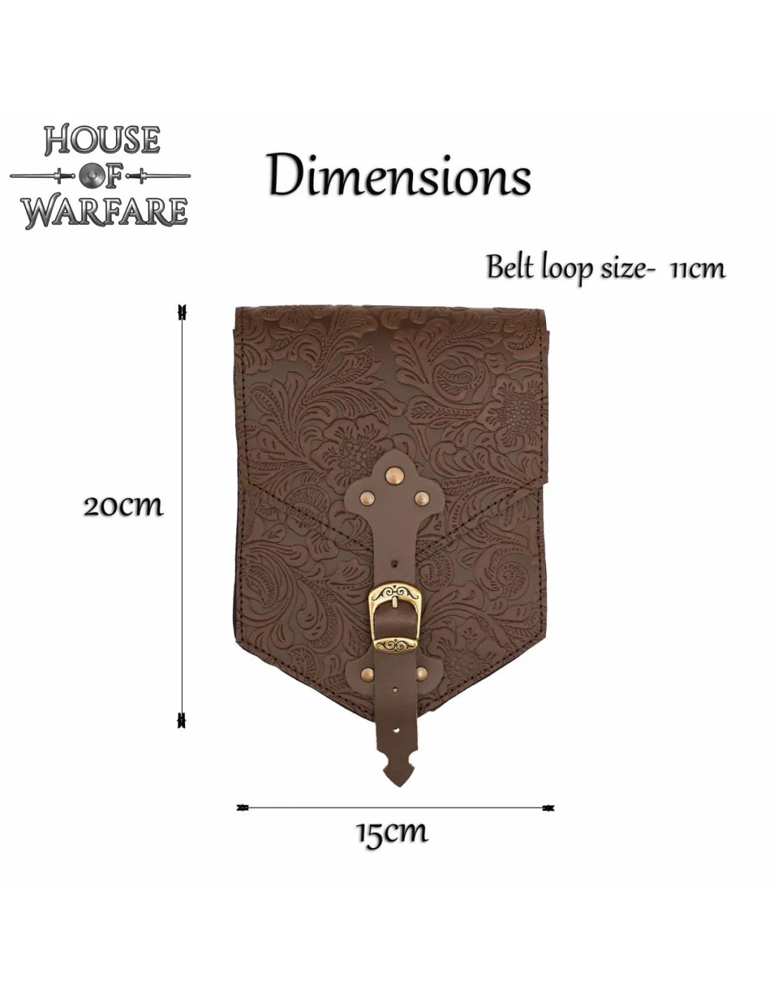 Sac médiéval en cuir marron gaufré ⚔️ Boutique Épées