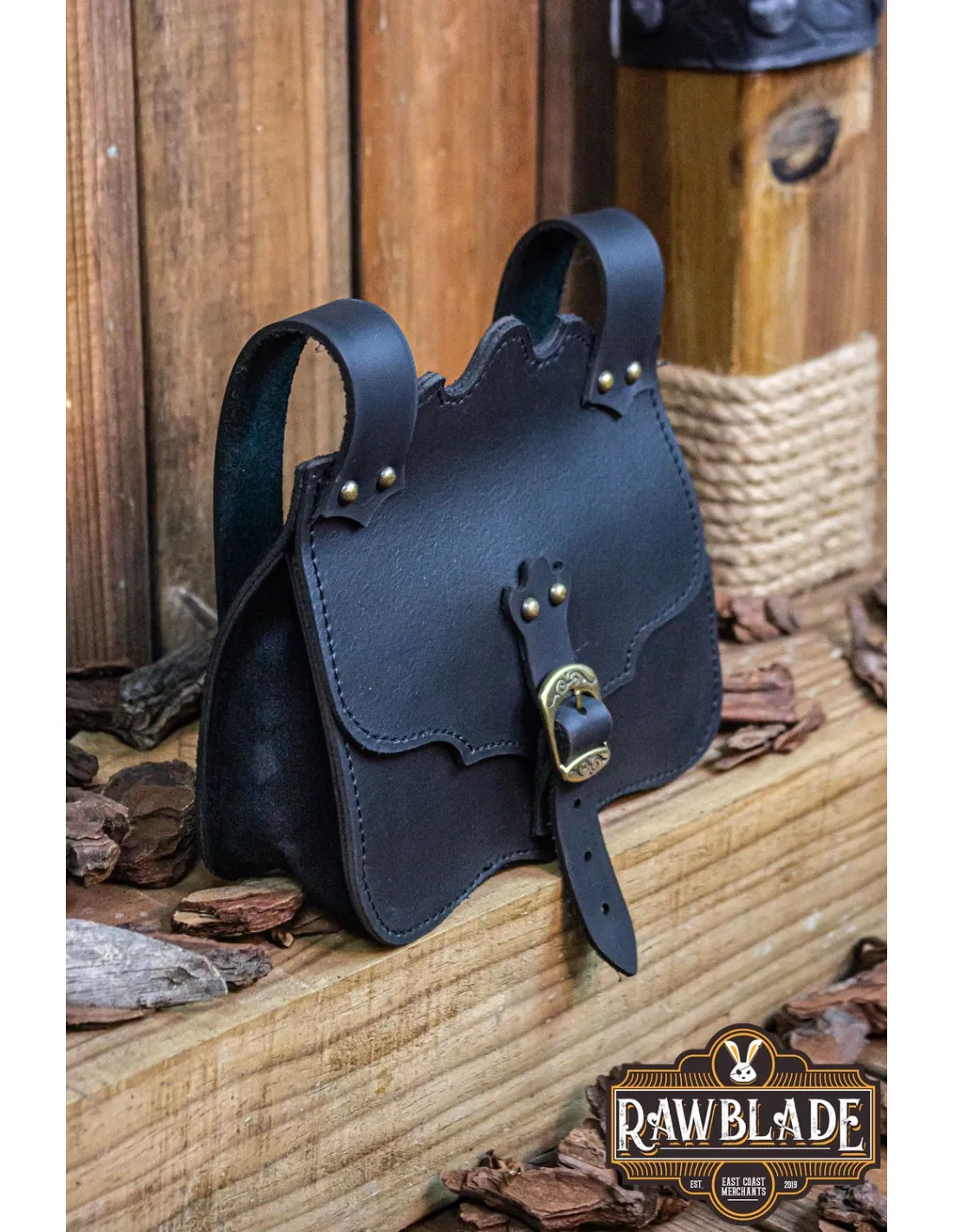 Sac médiéval Hakoon en cuir - Noir ⚔️ Boutique Épées