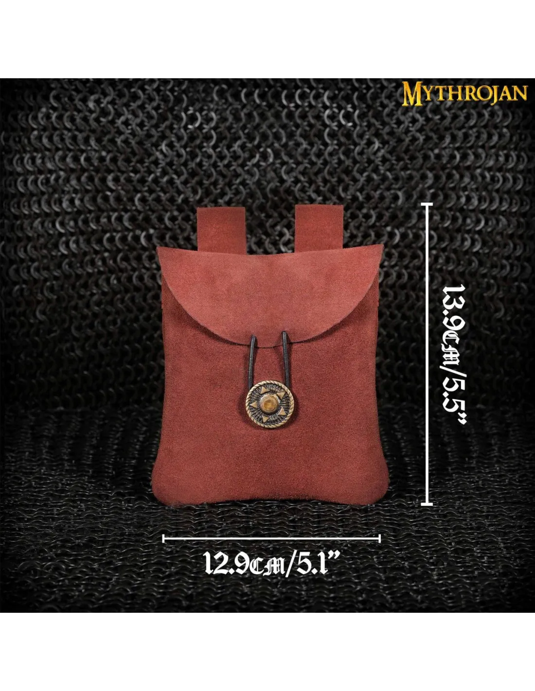 Sac médiéval, type sac banane, en cuir suédé (13,9x12,9 cm.) ⚔️ Boutique Épées