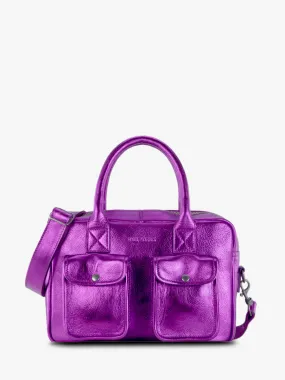 SAC À MAIN CUIR VIOLET MÉTALLISÉ LeDandy S - Bonbon