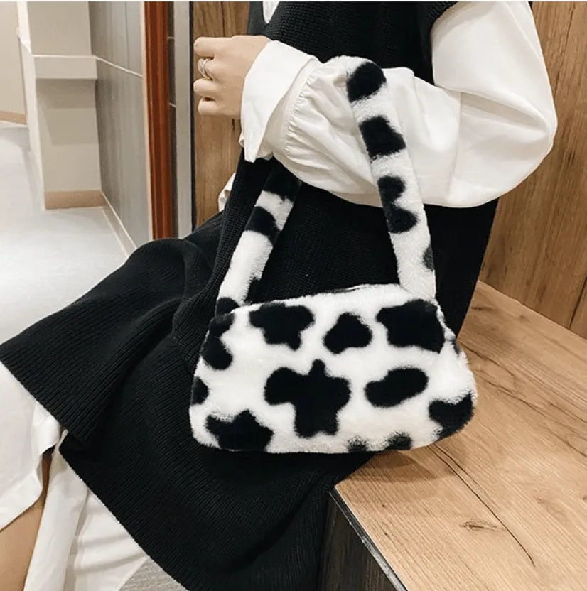 Sac à main d'épaule vintage pour femme motif vache • Vintage Univers