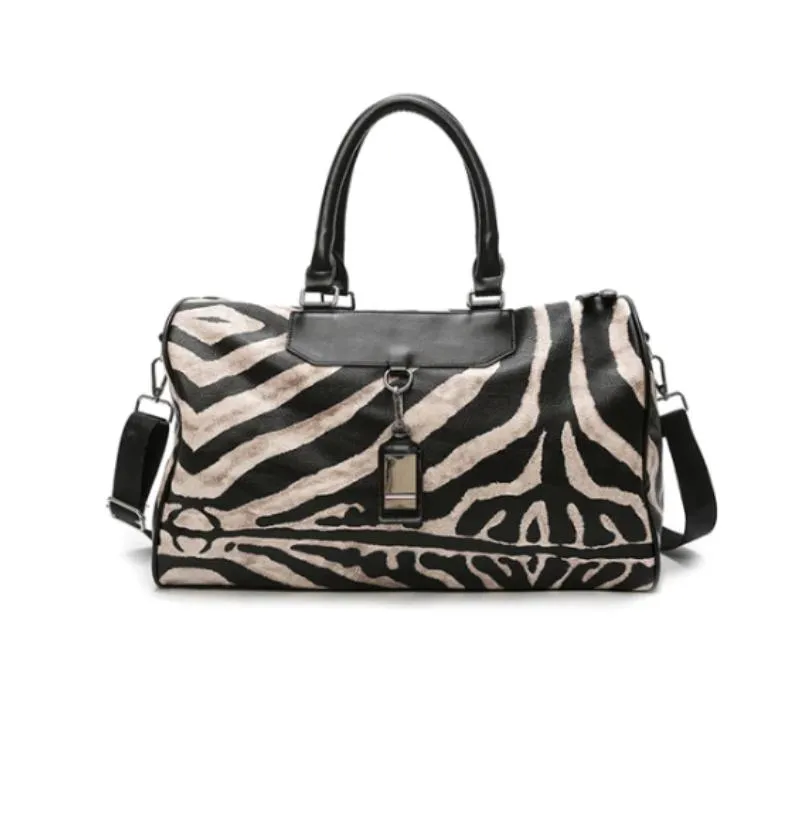 Sac à main de voyage vintage imprimé zébré à bandoulière • Vintage Univers