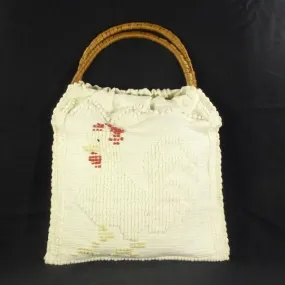 Sac à main vintage 'Poulette' - Tricot et fibres naturelles tressées