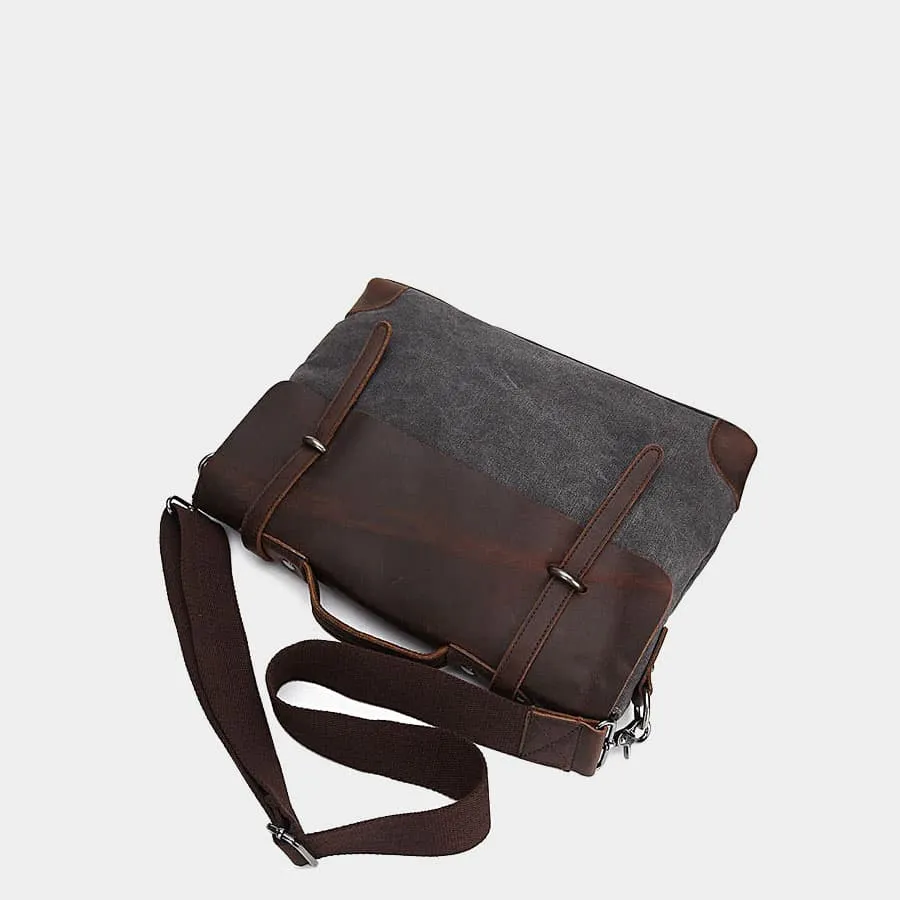 Sacoche besace bi-ton en toile et cuir véritable - Sac Bandoulière