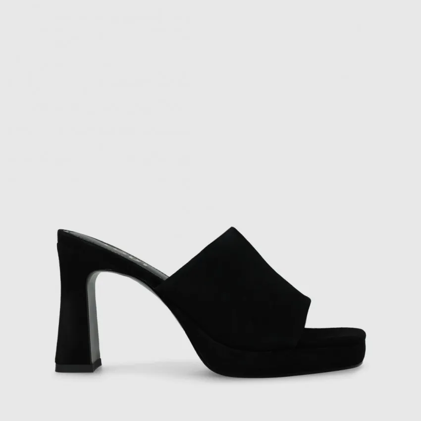 Sandale plateforme femme en daim noir.I LODI Chaussures pour femme online.