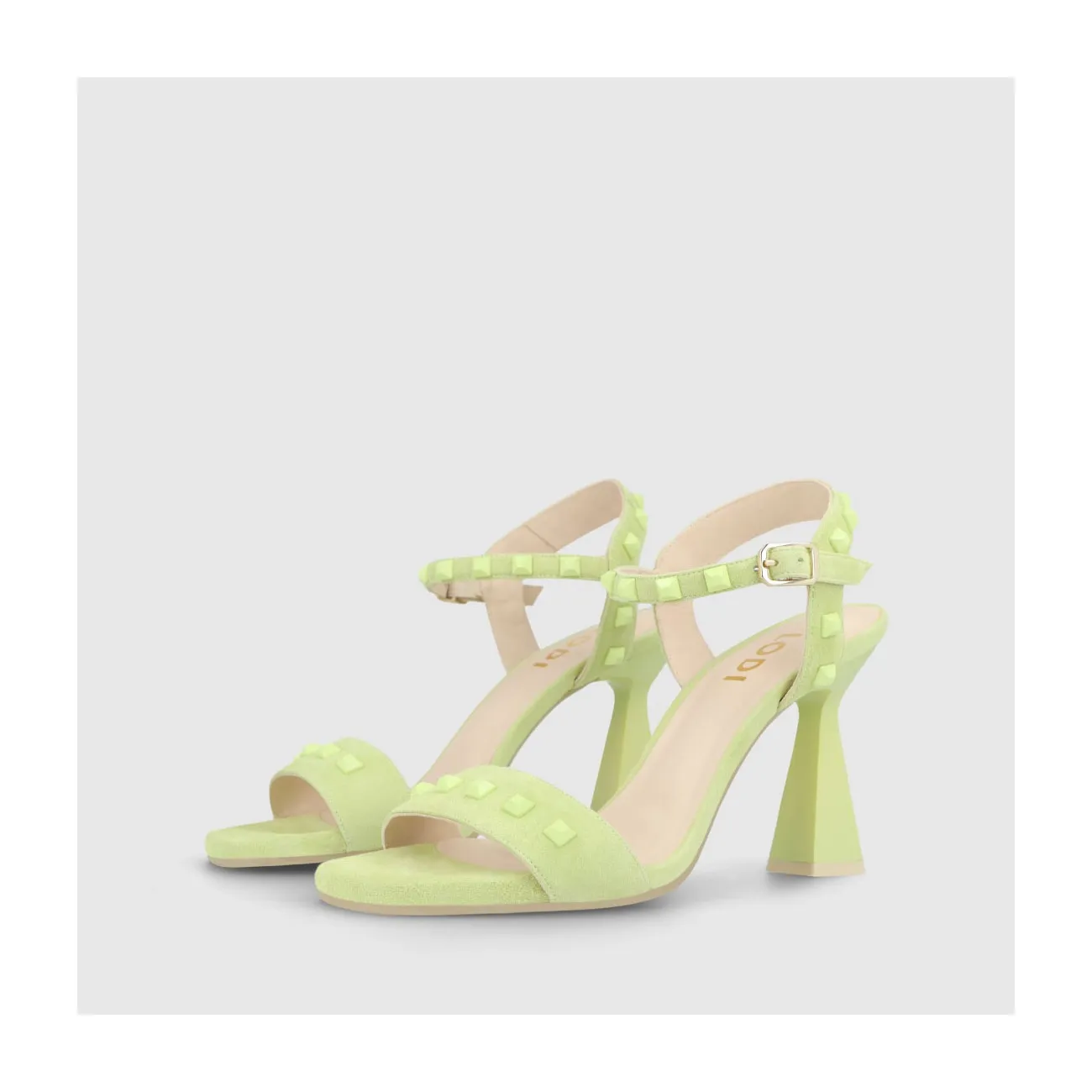 Sandales à talon femme en daim de couleur vert citron | LODI Chaussures pour femme en ligne.