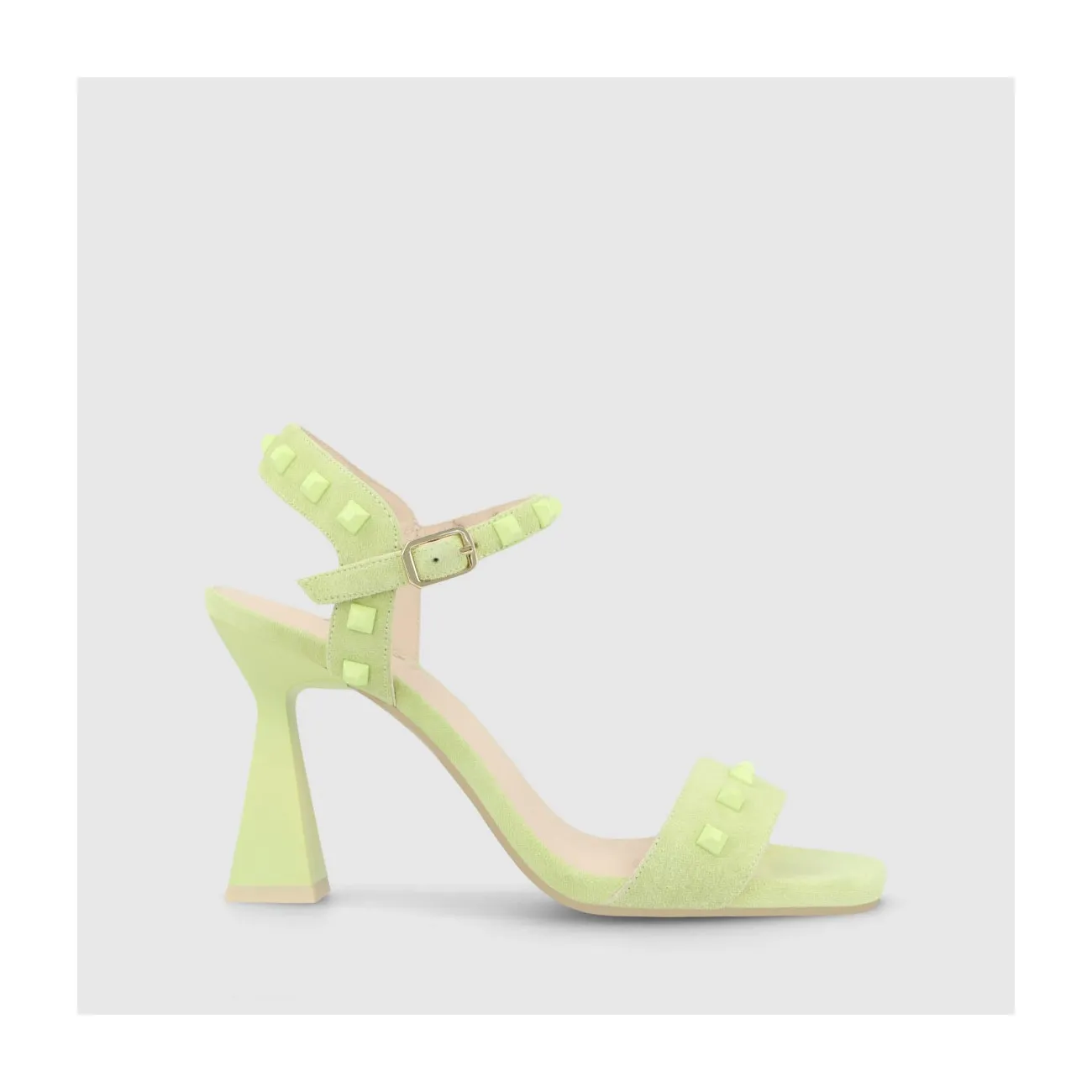 Sandales à talon femme en daim de couleur vert citron | LODI Chaussures pour femme en ligne.