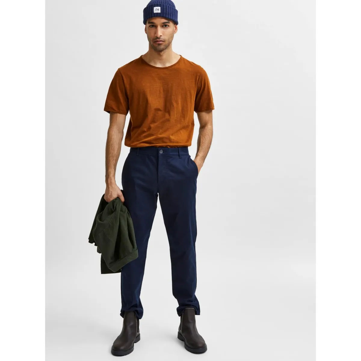 Selected homme - Pantalon chino droit marine