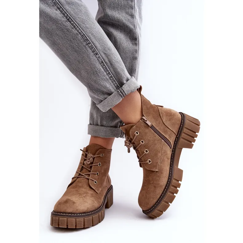 Sergio Leone Bottines à lacets isolées en daim, Beige foncé, Bjorg
