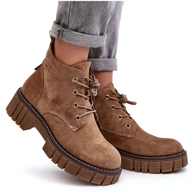 Sergio Leone Bottines à lacets isolées en daim, Beige foncé, Bjorg