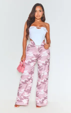 Shape Pantalon droit rose clair style cargo imprimé camouflage à détail poches