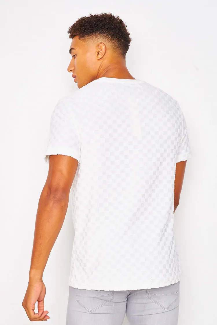 T-shirt blanc imprimé damier en relief