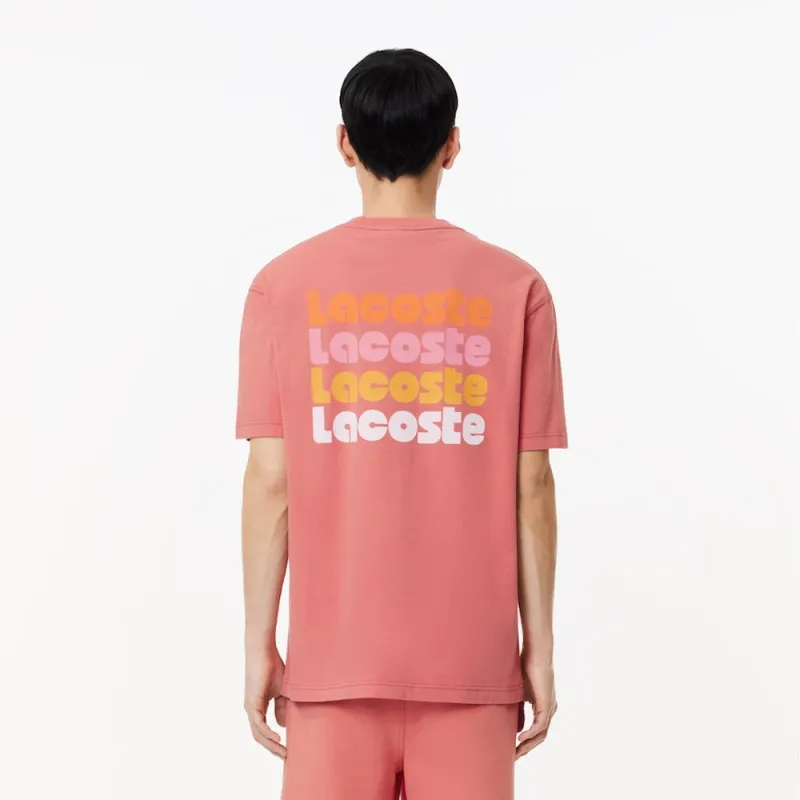 T-SHIRT DÉLAVÉ ROUGE AVEC IMPRIMÉ LACOSTE EN DÉGRADÉ