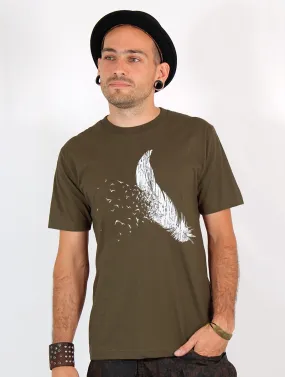 T-shirt manches courtes imprimé Plume, Vert kaki clair