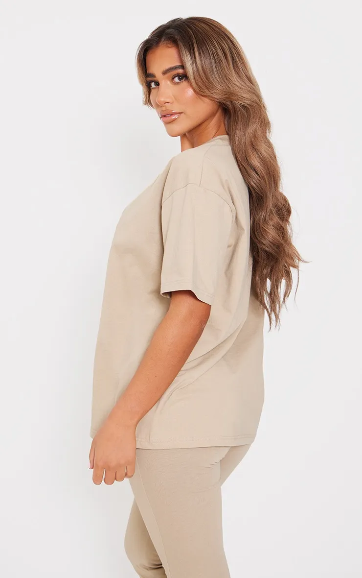 T-shirt oversize taupe à imprimé brodé