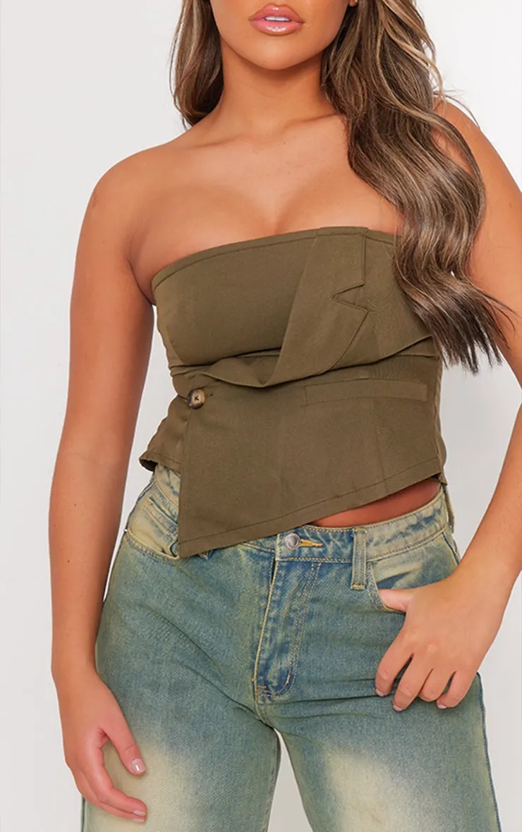 Top bustier style gilet sans manches en maille tissée kaki