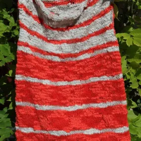Top, pull manches courte,femme  rayé rouge et beige.
